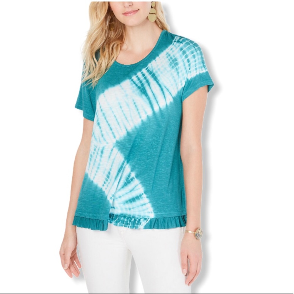 Style & Co Petite Tie-Dyed Ruffle-Hem T-Shirt